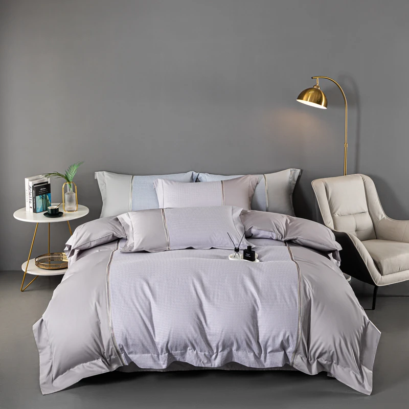 【硬货哥严选】全棉色织提花四件套轻奢简约双拼套件-马德里