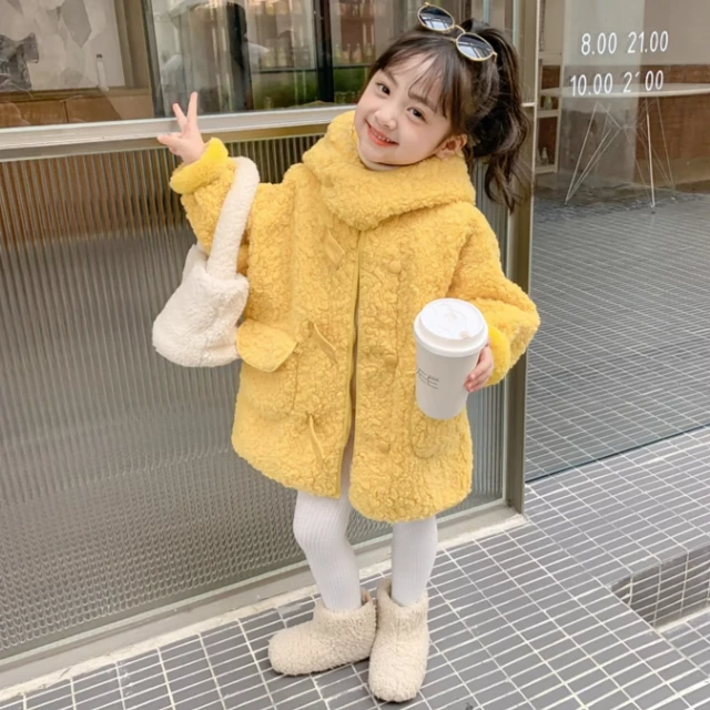 女童秋冬款毛毛衣洋气保暖加绒加厚中长款儿童外套