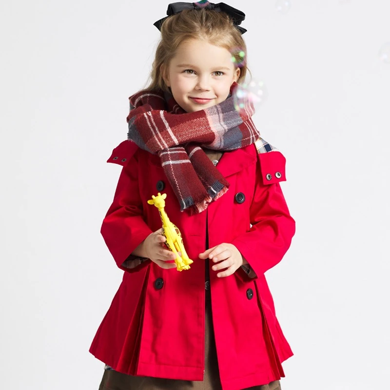 【8057带帽款】春秋季中长款女童风衣气质款英伦风大衣 默认微瑕