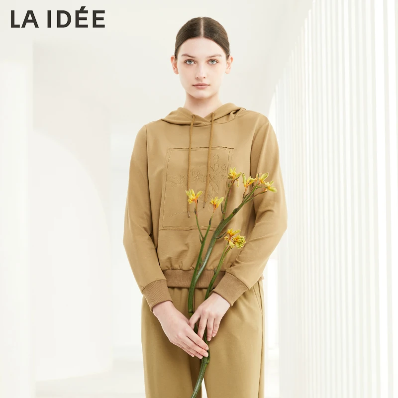 罗兰伊杜/LAIDEE卫衣复古绣花亲肤休闲通勤连帽卫衣百搭上衣女秋