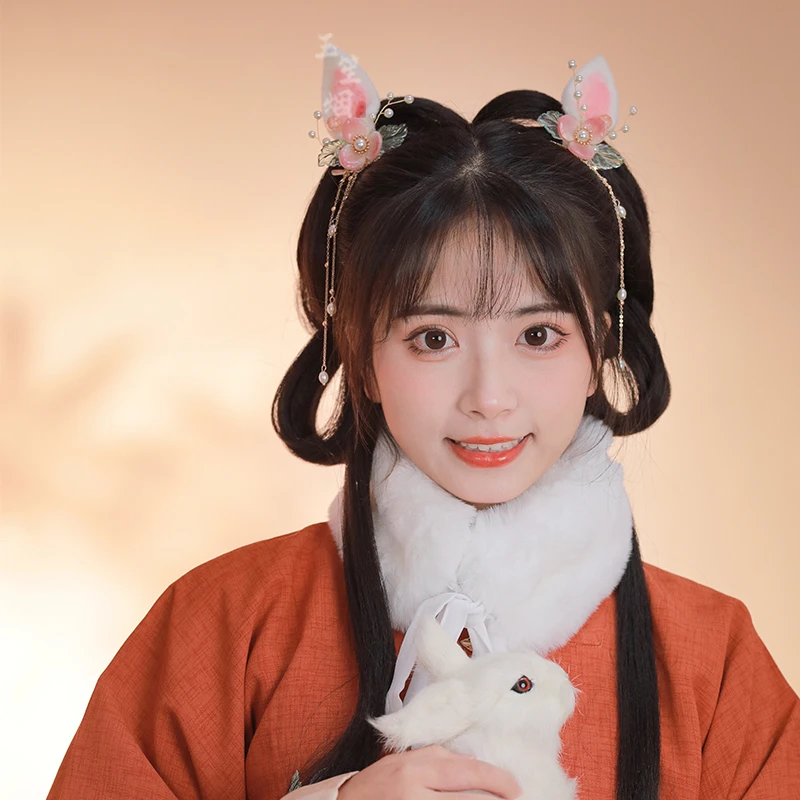 玉笙烟【兔子耳朵发夹】汉服头饰对夹边夹流苏可爱仙气古装配饰中秋