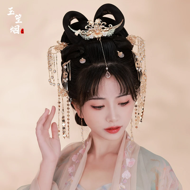 玉笙烟【琼壶歌月套装】汉服发饰全套富贵发冠发簪步摇发钗掩鬂宋制