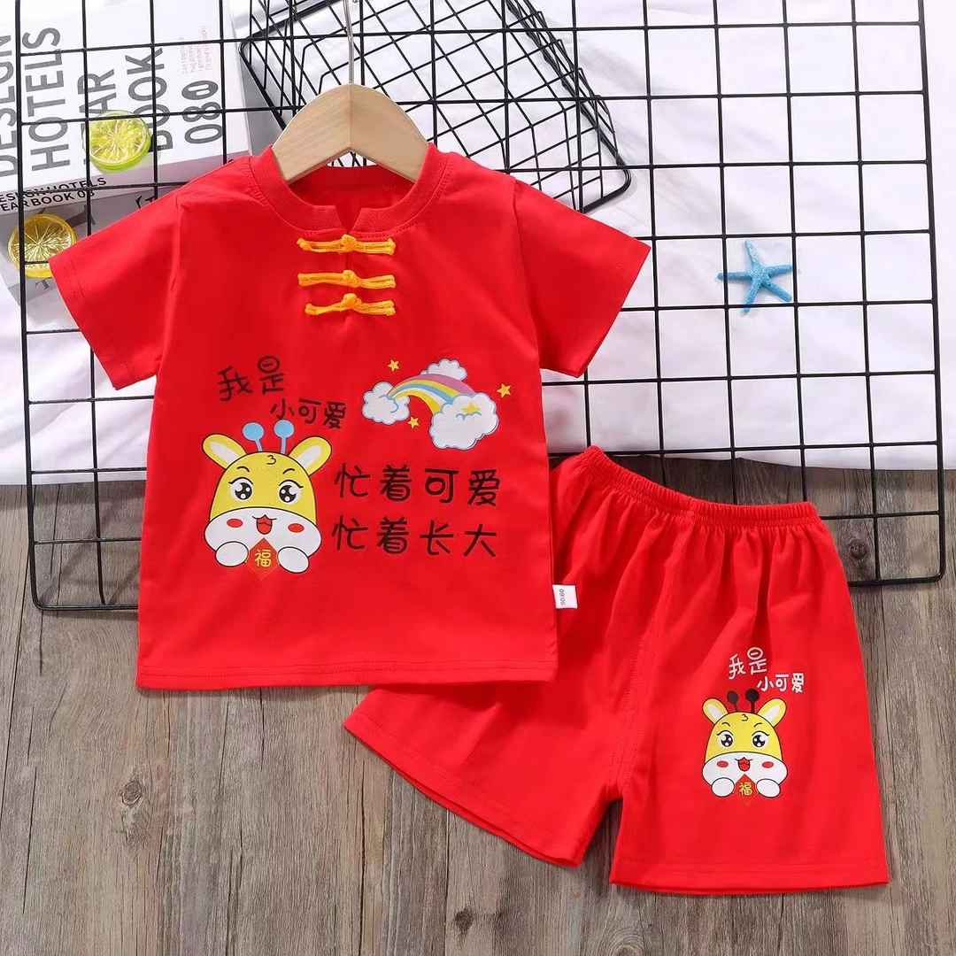 夏季新款中国风儿童唐装短袖套装棉质男女童周岁礼服0-6岁宝宝