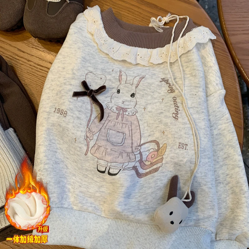 女童加绒卫衣2025新款冬装小童宝宝洋气一体绒加厚保暖套头衫上衣