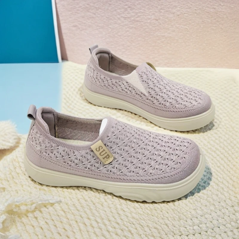 新款透气时尚百搭妈妈鞋女单鞋休闲飞织鞋软底老北京布鞋