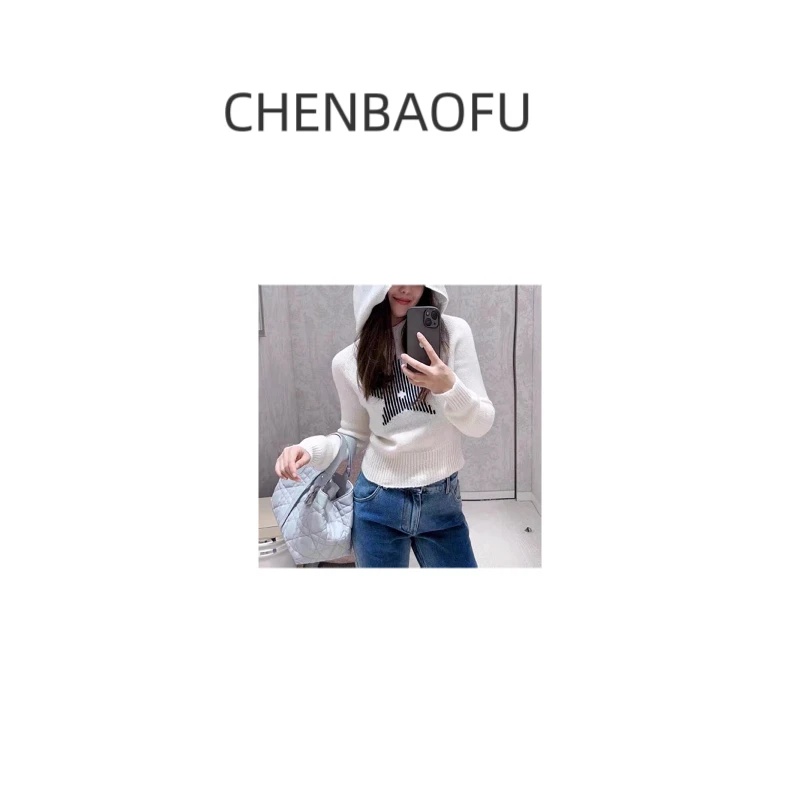 韩系秋冬系列五角星连帽长袖减龄气质百搭显瘦针织衫