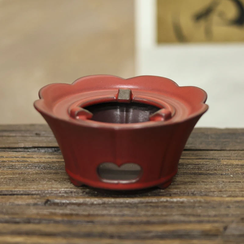 【福器】山楂红素面花口酒精炉（W0228）高8直径16cm