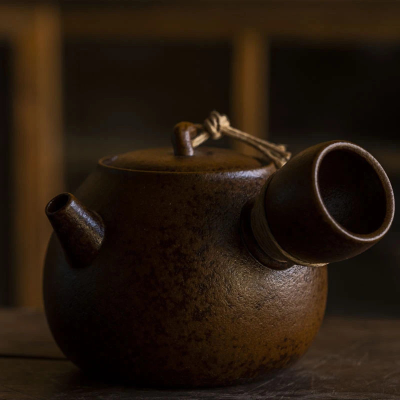 【福器】灰念酱釉鸣泉侧把壶满容435CC（Q0489）