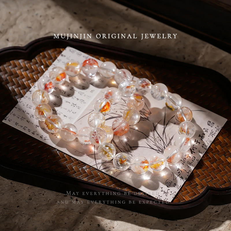【木槿槿】天然锦鲤胶花13m+水晶手串女款气质手链XL2115多样性发一
