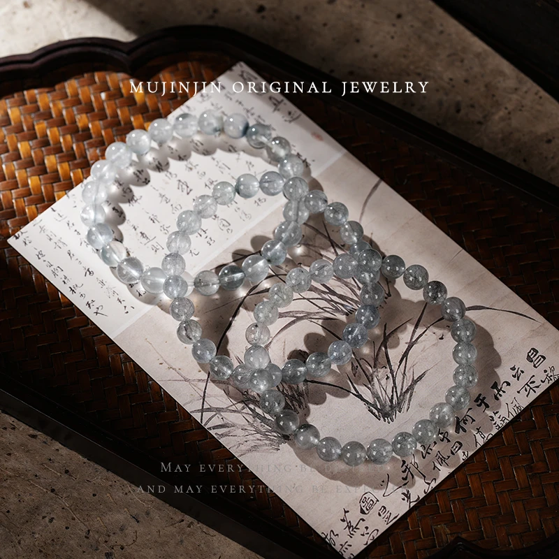 【木槿槿】天然蓝兔毛水晶手串女款串珠手链约7m XL2676多样性发一