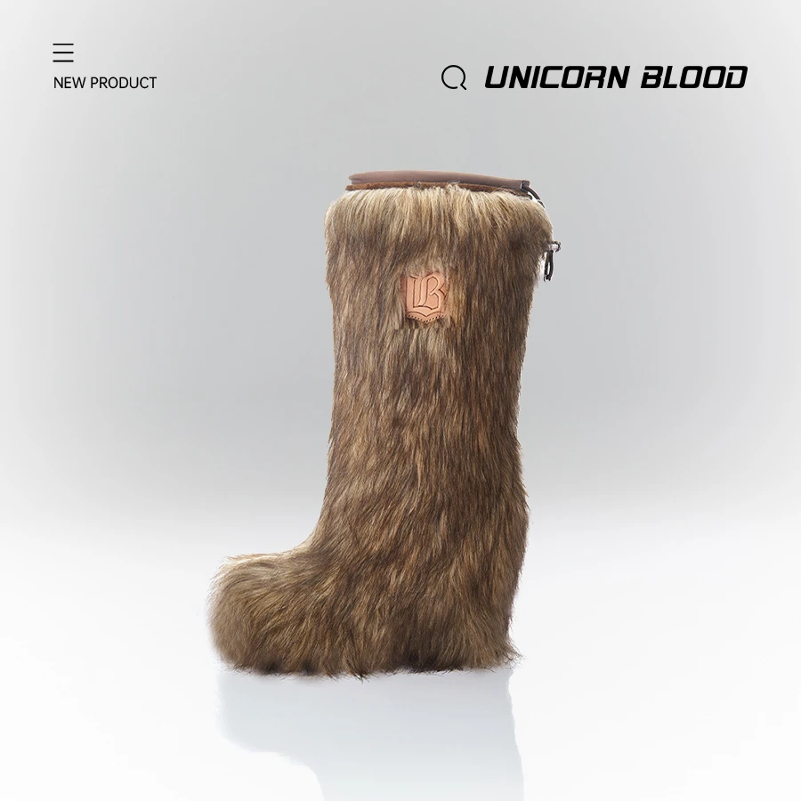 UNICORN BLOOD毛茸茸！欧若风厚底坡跟毛筒靴人造毛反绒内里长靴