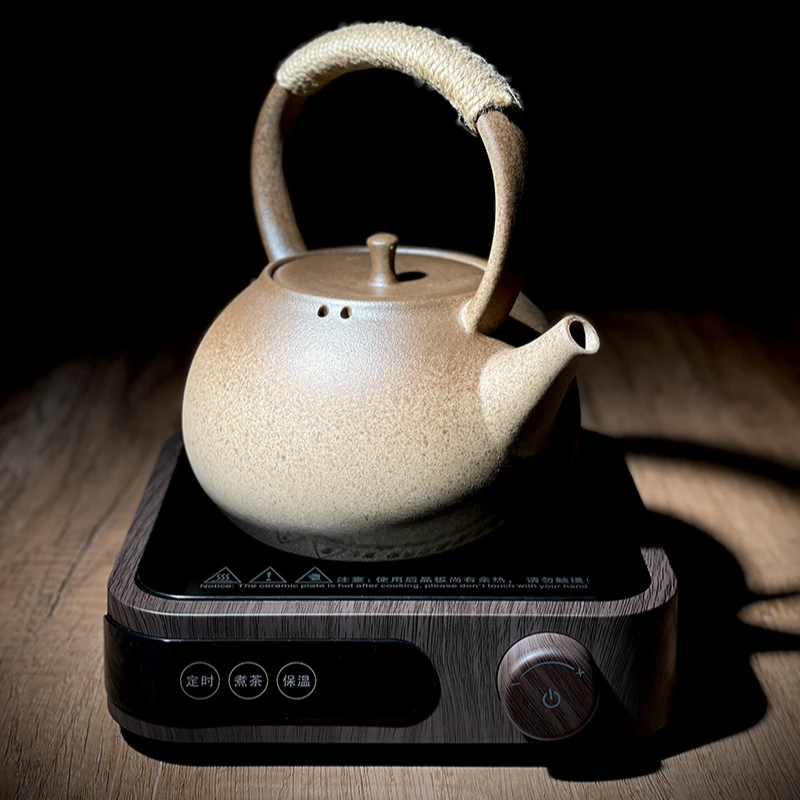潮州古朴粗陶壶 原矿陶泥围炉煮茶壶 大容量烧水壶 户外可悬挂