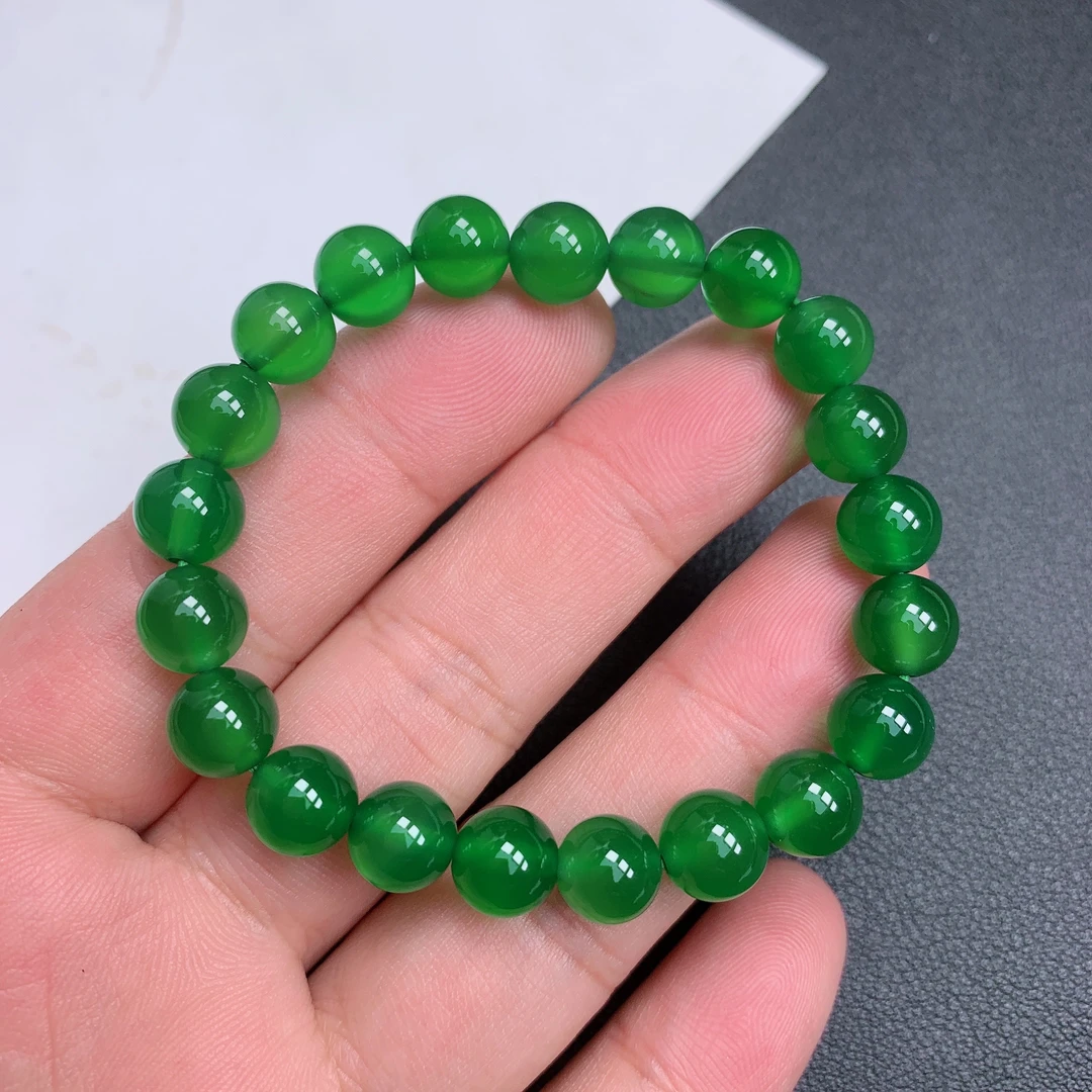 天然玉石玛瑙高冰满绿手串 发一件