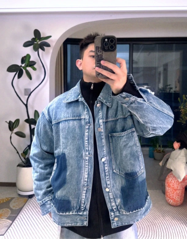 WT94332 牛仔夹克水洗做旧穿搭时尚宽松撞色