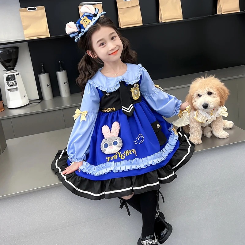 朱迪兔子警官女童秋装2024新款洋气儿童COS服春秋洛丽塔公主裙子