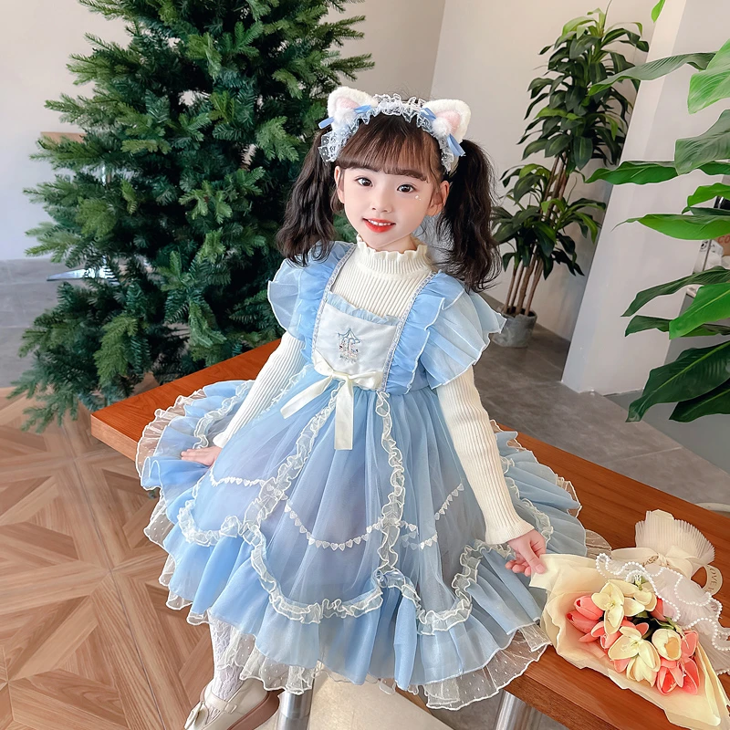 女童洛丽塔连衣裙2023新款秋装裙子儿童毛衣裙小女孩蓬蓬纱公主裙