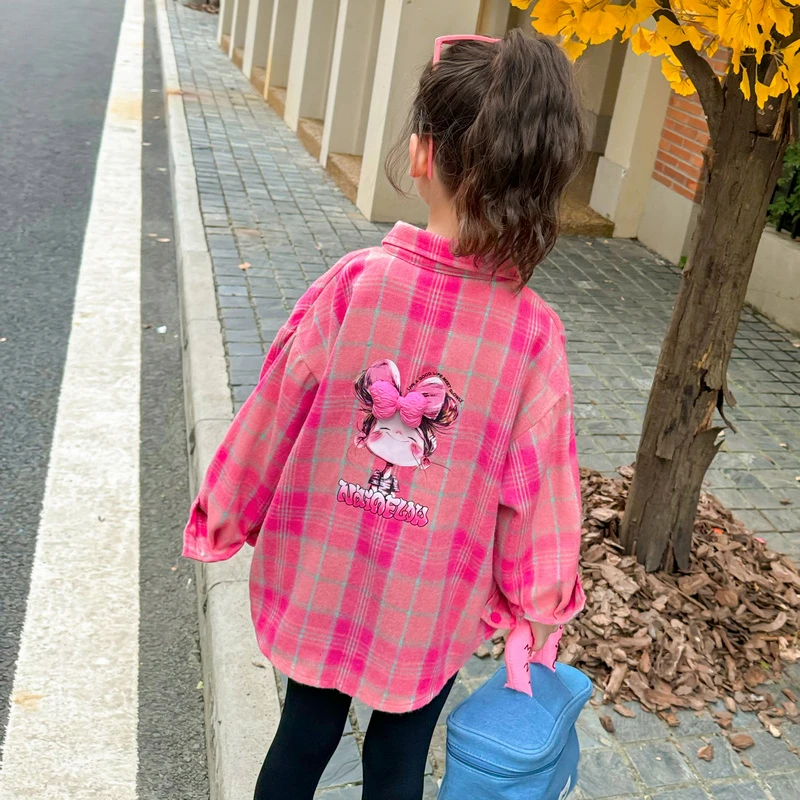 女童格子衬衫春秋款2025新款时髦小女孩长袖外套洋气儿童秋装衬衣