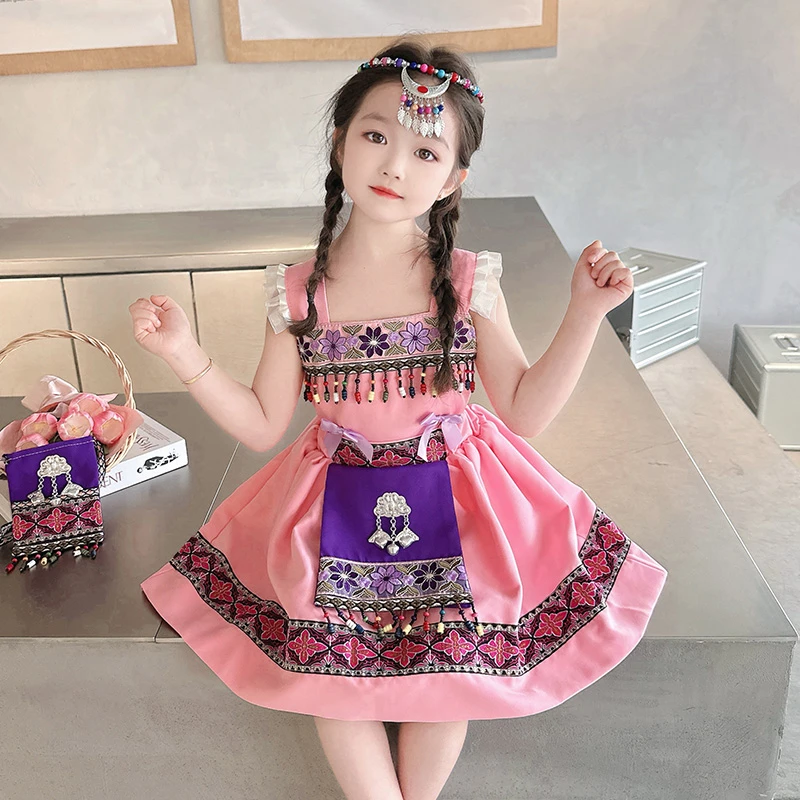 儿童苗族服装女童苗疆少女贵州少数名族小女孩连衣裙幼儿园班服