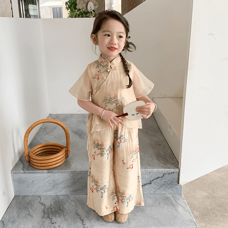 汉服女童夏装2024新款宝宝夏季短袖新中式套装儿童国风两件套唐装