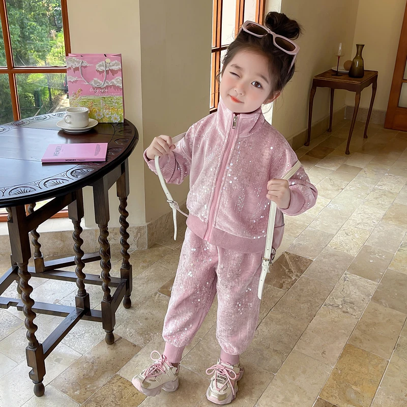 女童套装春秋2025新款小女孩金丝绒儿童春秋款宝宝春款休闲两件套