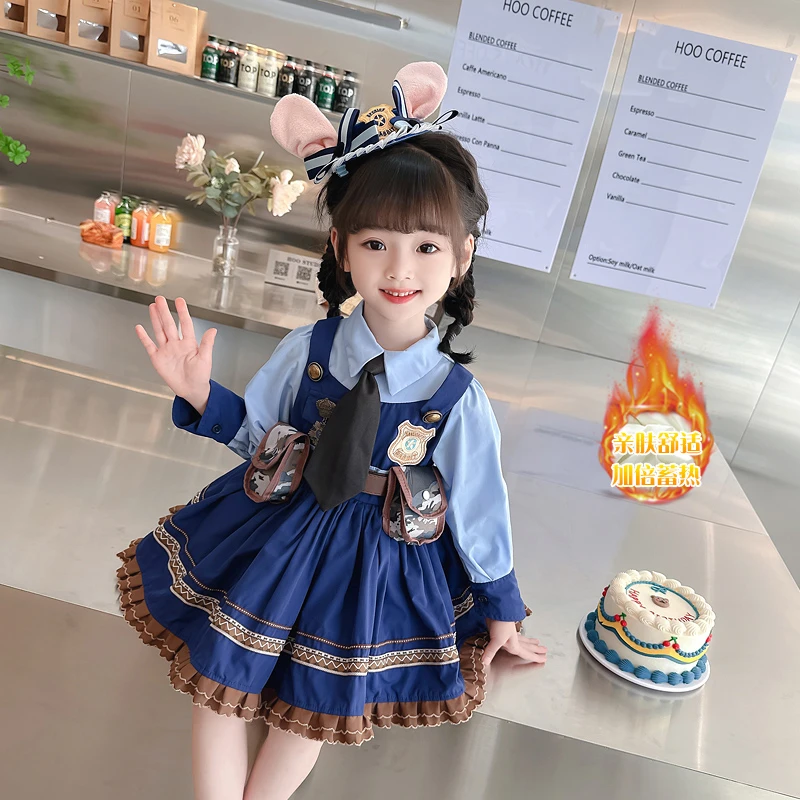 洛丽塔ol女童公主裙生日长袖兔子警官衣服儿童加绒连衣裙朱迪裙子