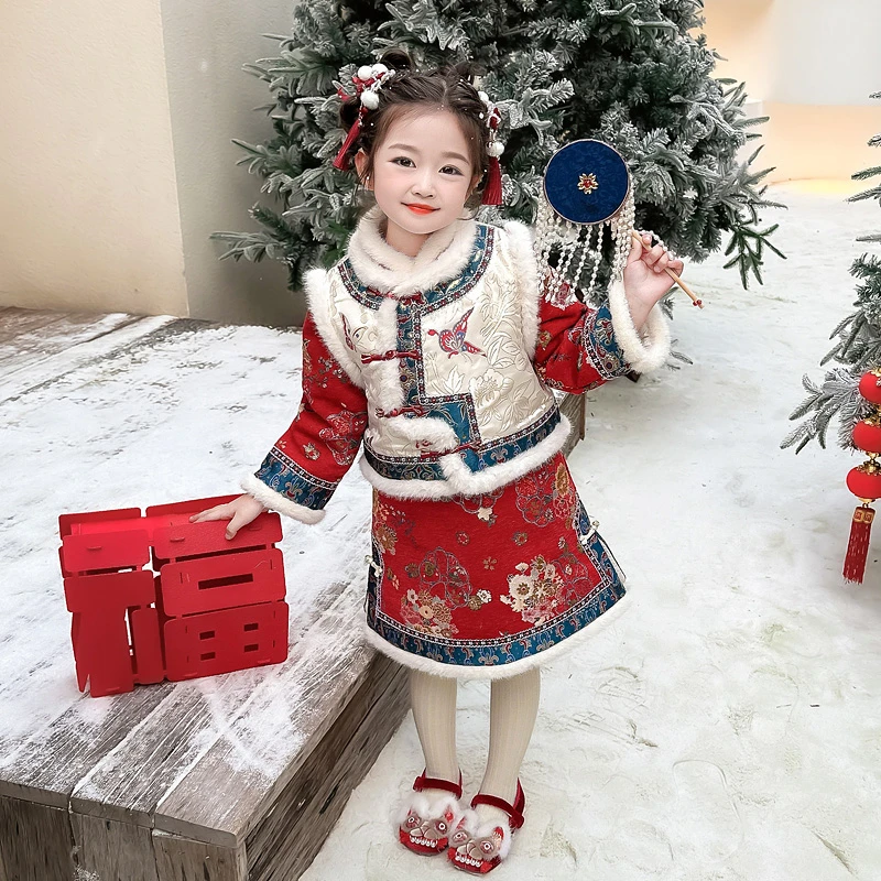 儿童中国风拜年服加厚拜年服儿童新年服女童过年服秋冬款拜年服