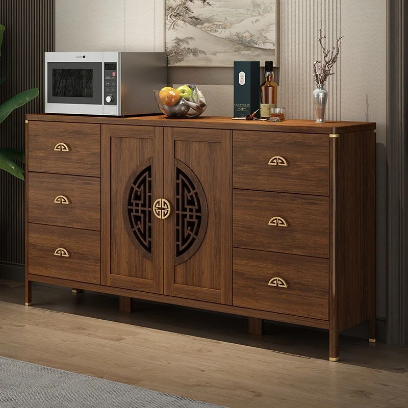 精选新中式餐边柜客厅靠墙一体2023新款收纳柜实木边框酒柜厨房置