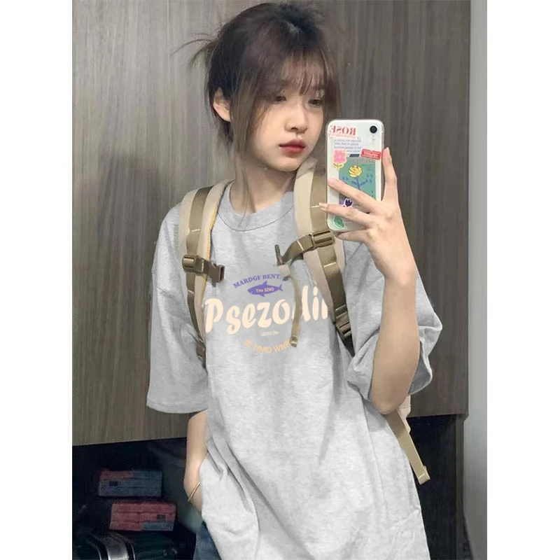 纯棉复古正肩短袖T恤女夏2024年新款爆款设计感小众体恤半袖上衣