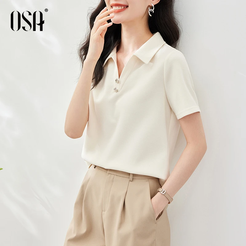 【OSA/欧莎】纯色透气Polo领短袖T恤正肩短款休闲上衣S123B11061
