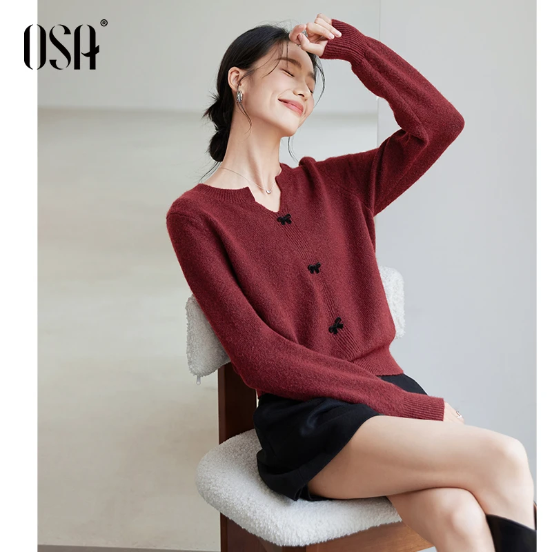 【琦儿专属】欧莎领蝴蝶结气质毛针织衫女法式内搭毛衣S124D16066
