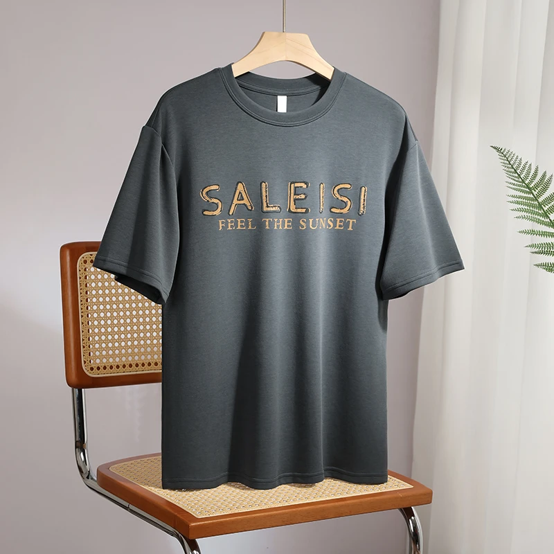 【WSL】莱赛尔宽松大码男士百搭时尚短袖T恤ins夏季印花男士登山t恤