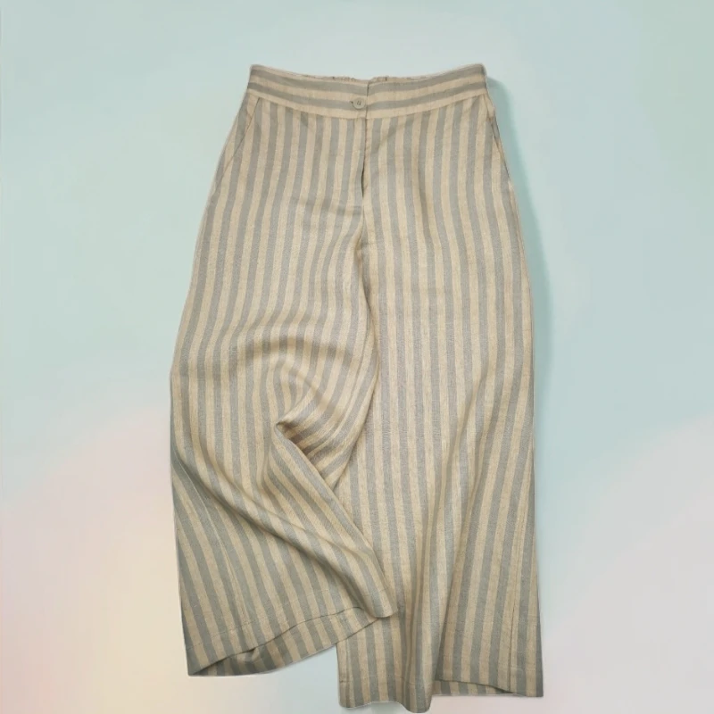 新款上架EKYOG-P317-PAN全亚麻阔腿裤