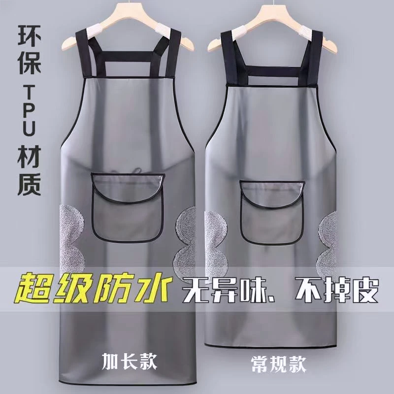 网红洋气透明成人薄款印字防油围裙厨房家用做饭加长无袖防水加长