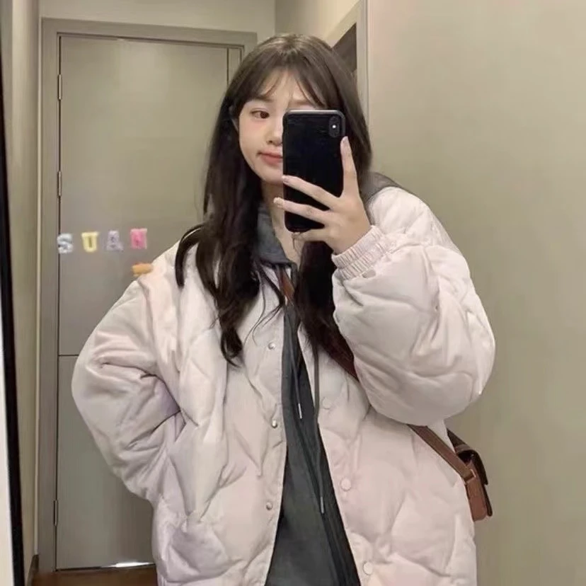 棉服女2024冬季新款韩系夹棉外套葫芦花型小个子菱格棉袄慵懒风