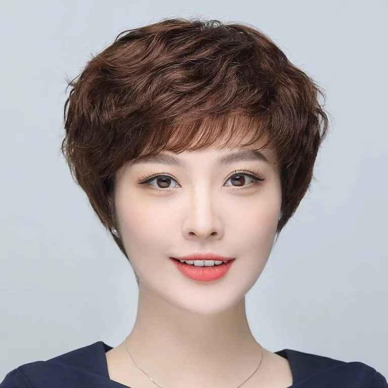 （全真发全手织）源头工厂全手织真发假发女短发卷发女士假短发