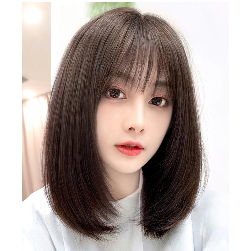 假发女全人发长发自然减龄锁骨短发造型真人刘海假发全真人发丝