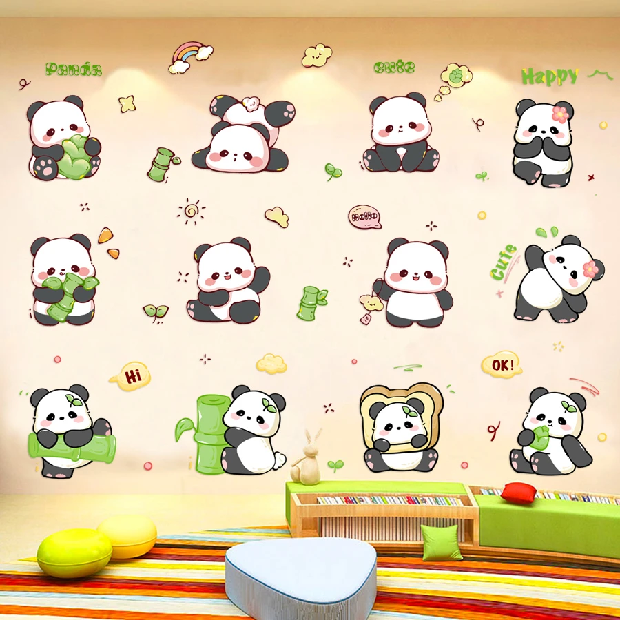 小熊猫厨房客厅装墙贴纸可爱温馨家居墙贴画遮丑补洞眼自粘防水贴