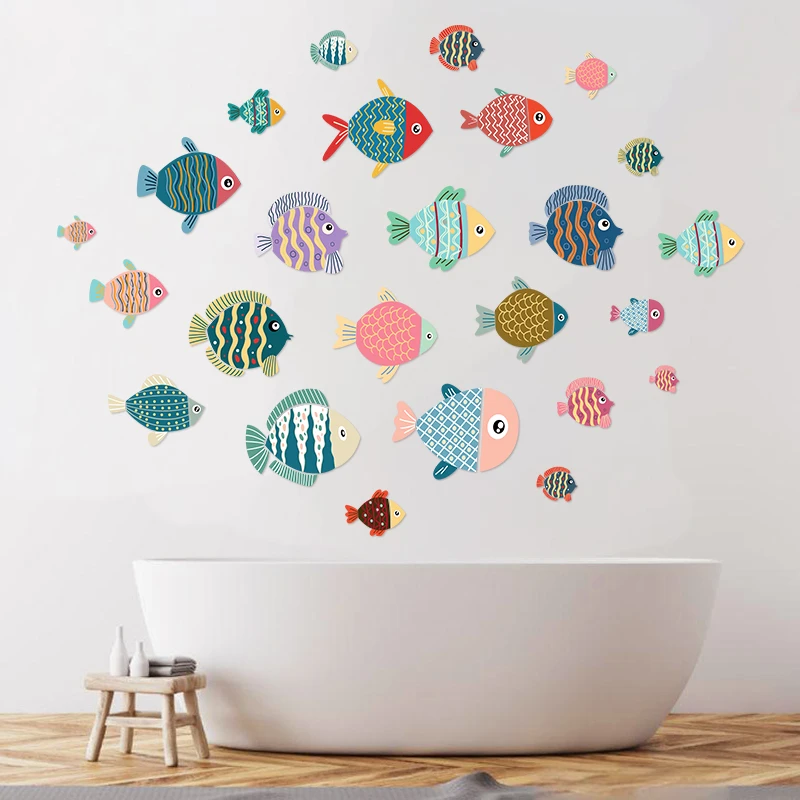 创意墙壁遮丑补洞可爱小鱼房间浴室瓷砖装饰贴纸自粘防水墙贴画
