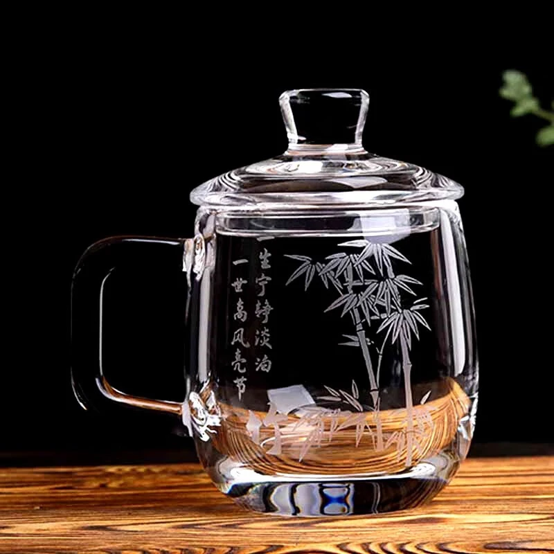水晶熔炼水晶杯水晶玻璃杯无铅水晶打磨茶杯带盖带把单杯主人杯早