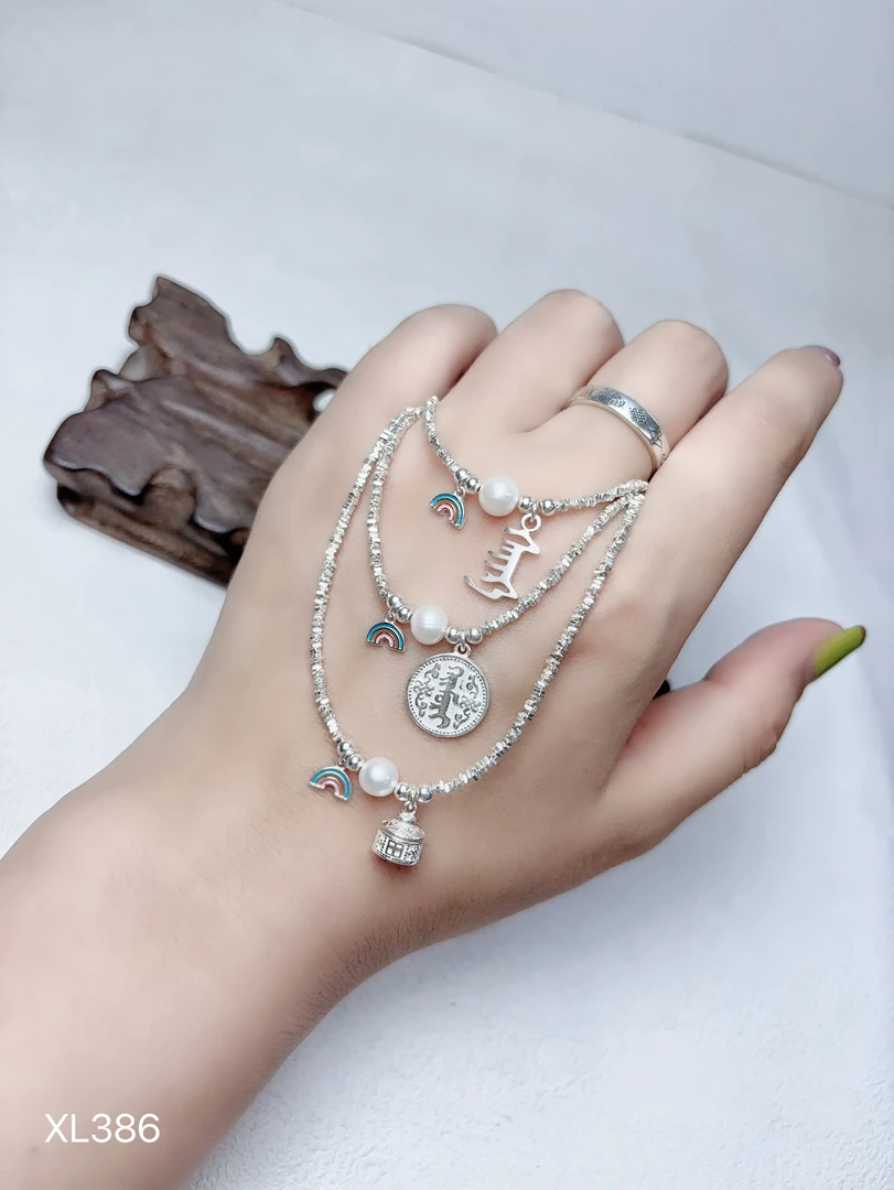 925银银制品 民族风蒙古元素蒙文爱字腾飞图案蒙古包碎银项链