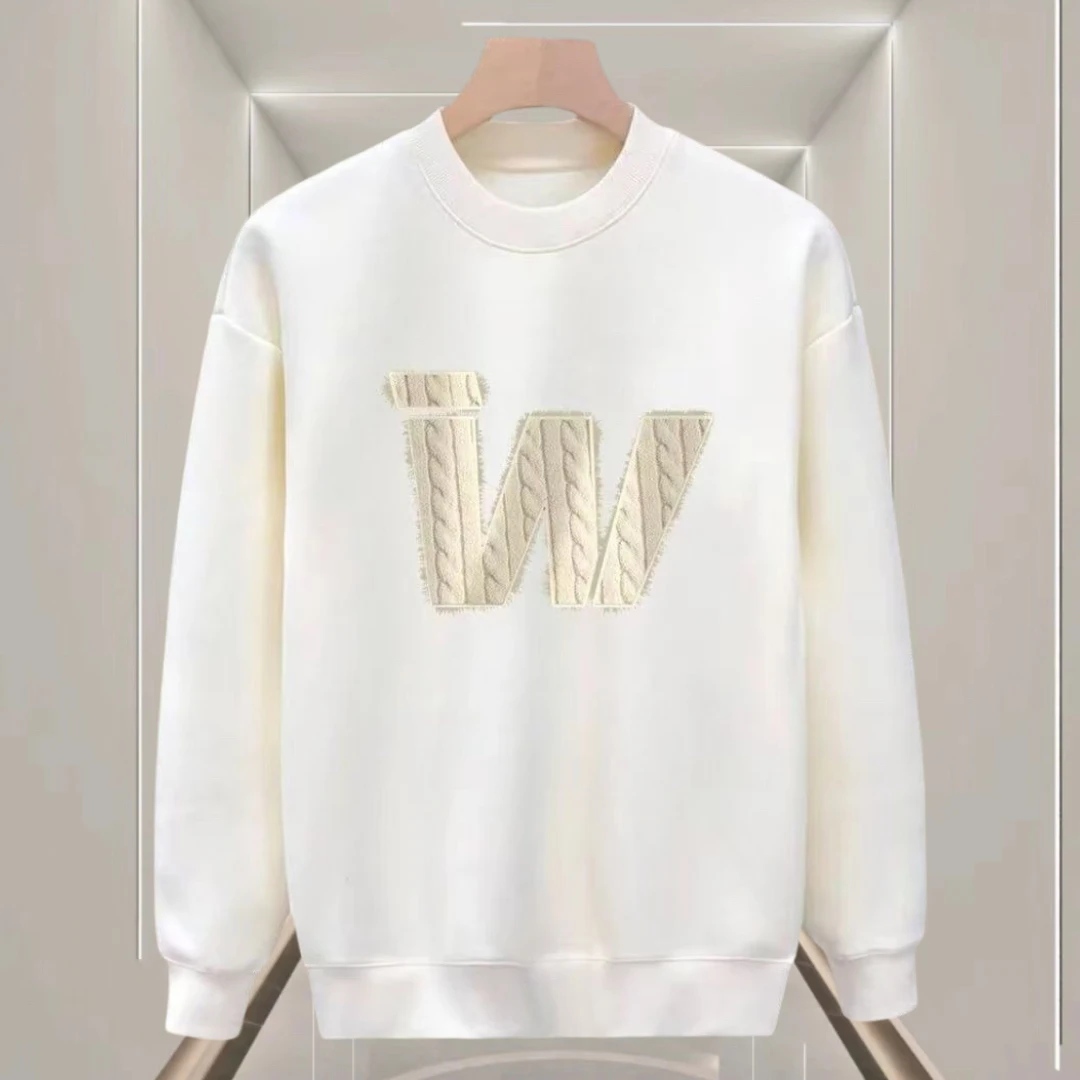 2024秋冬新款潮流时尚宽松休闲百搭圆领印花图案白色卫衣男士ins