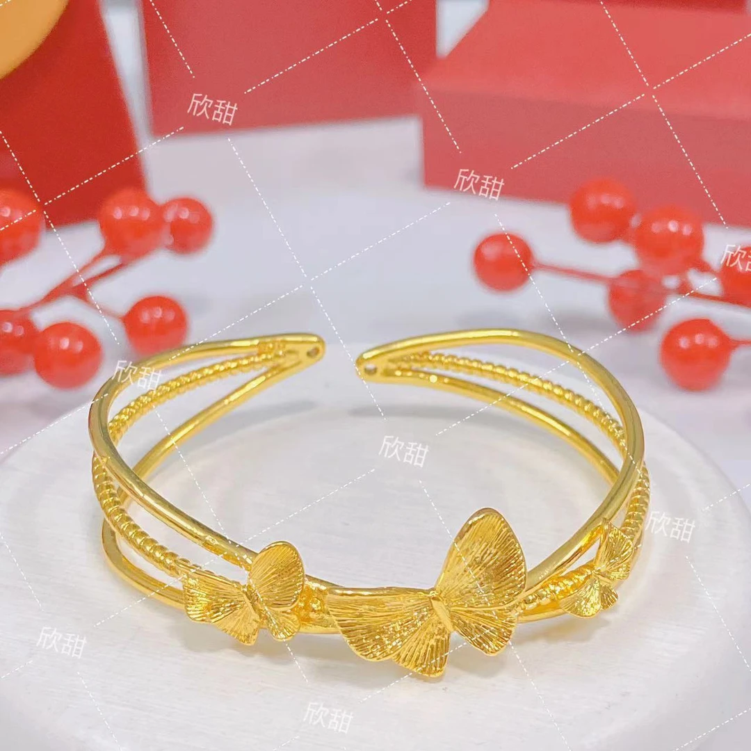 铜合金手镯 新款甜美三蝴蝶开口小众手镯三生三世百搭轻奢0112