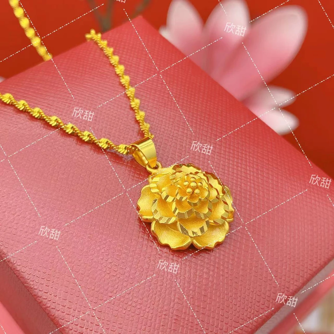铜合金项链 早秋新款立体牡丹花女士项链百搭新中式锁骨链0082