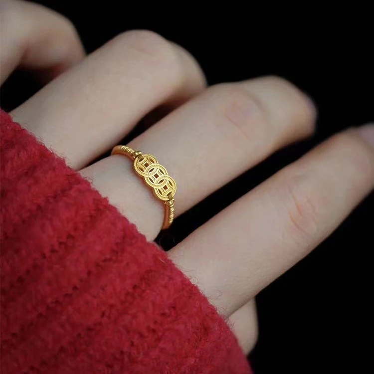 铜合金戒指 金币铜钱开口戒指中国风小众可调节活口古法国潮0260