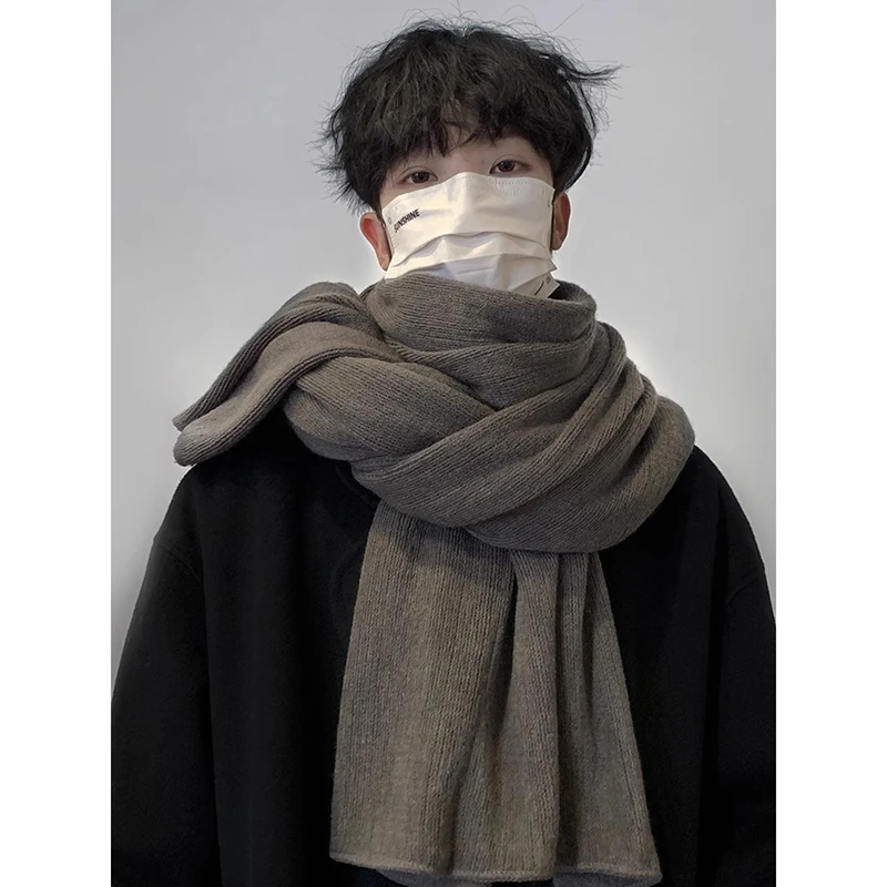 纯色围巾男冬季2023新款韩版围脖送男友礼物加厚保暖毛线针织披肩