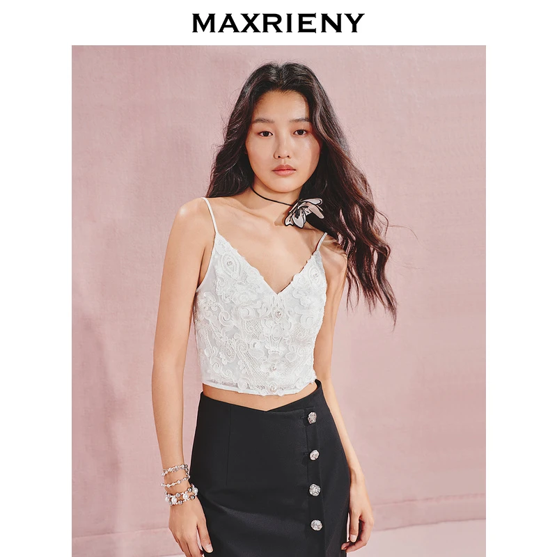 【贵雅日常-商场同款】MAXRIENY宫廷复古蕾丝刺绣吊带上衣24秋