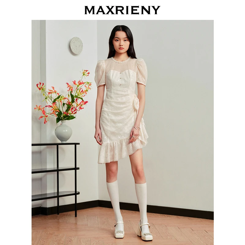 MAXRIENY女装连衣裙气质夏季复古法式泡泡袖设计师甜美MS88DR339