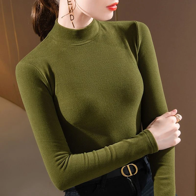 双面加厚德绒半高领打底女2025新款秋冬修身百搭内搭保暖长袖上衣