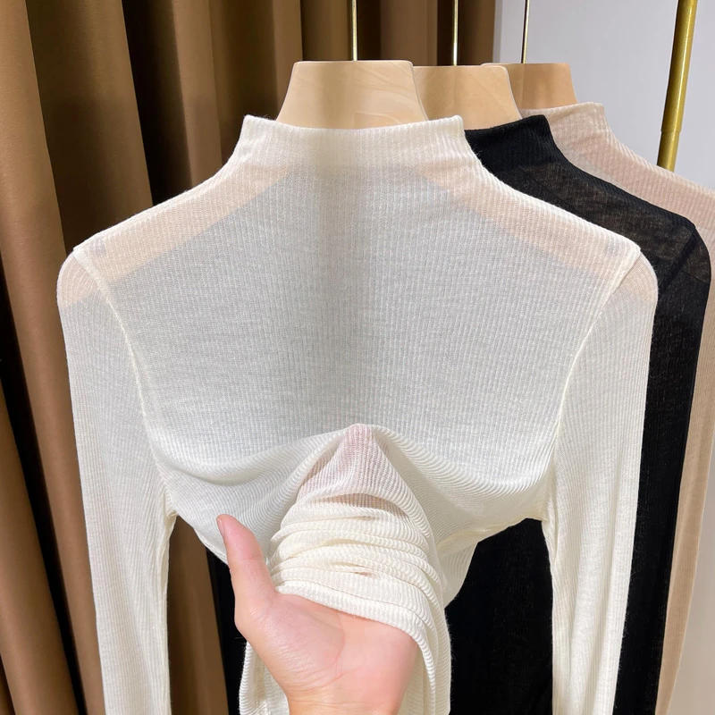 半高领气质超薄打底衫女秋冬新款软糯长袖内搭薄款高级感打底衫女