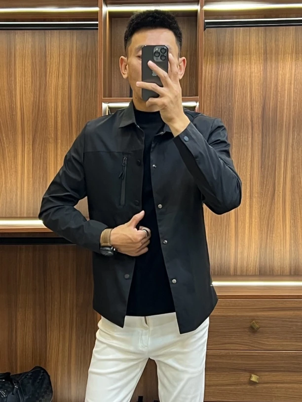 2024早秋新款翻领轻奢简约拼接口袋拉链夹克休闲男外套FC-6611